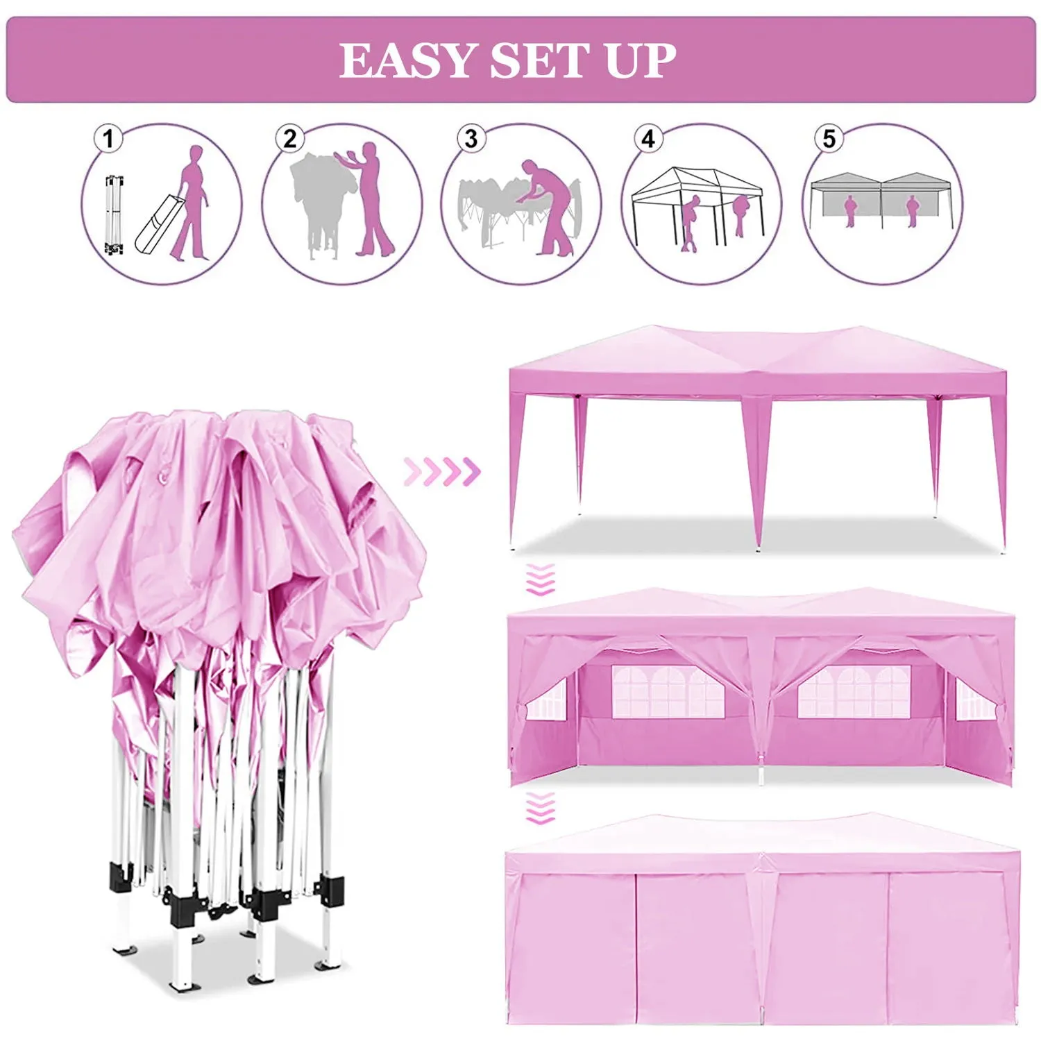 10'X20' Folding Canopy With 6 Removable Sidewalls Outdoor Event Shelter UPF 50  Gazebo Portable Tents For Parties Beach Camping Wedding Ez Pop Up Canopy