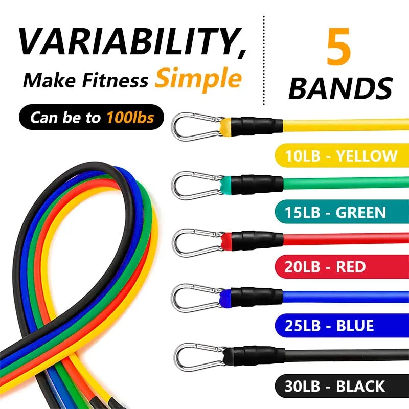 11Pcs Fitness Gym Resistance Bands Set