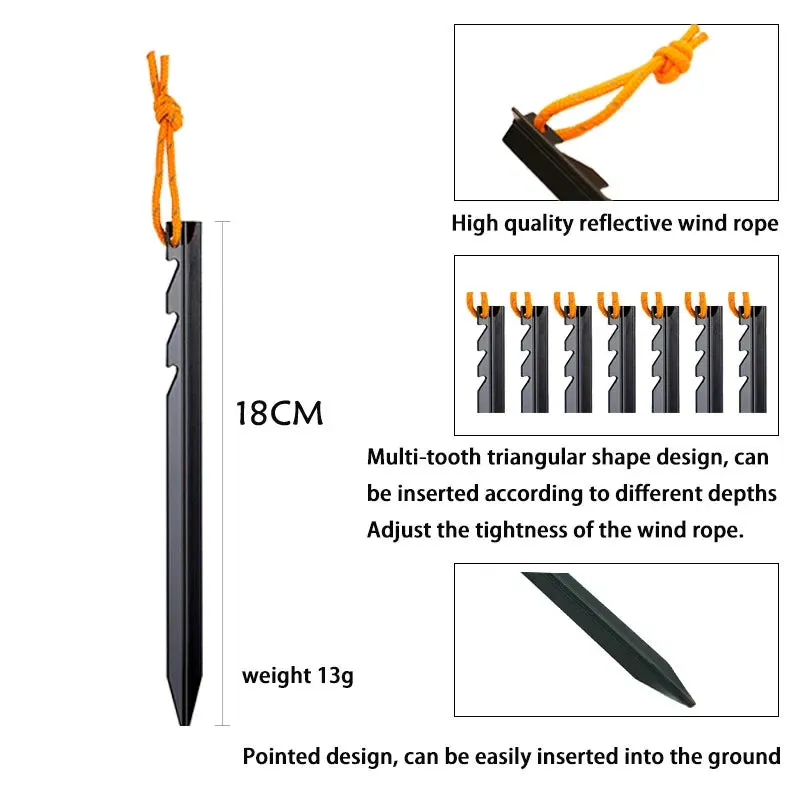 18cm Aluminum Alloy Camping Tent Pegs 12Pcs Pack