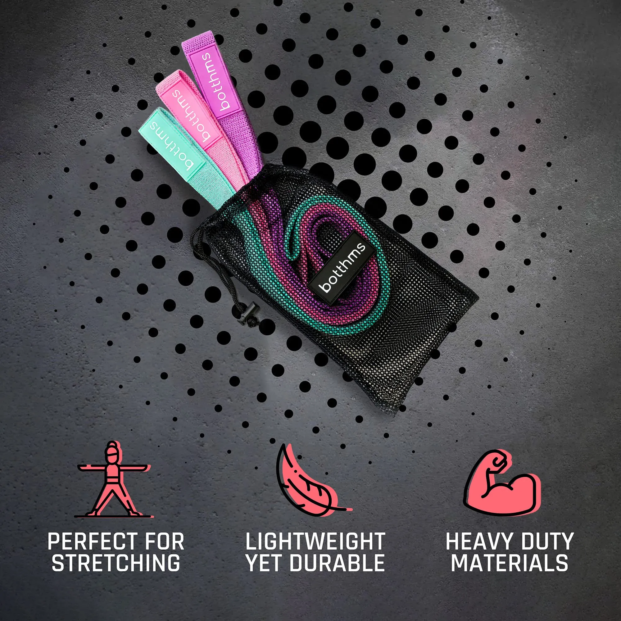 Botthms - Resistance Bands, Exercise Equipment for Home Use, Stretchable Pull Up Band, Aqua, Purple and Pink Workout Bands, Set of 3