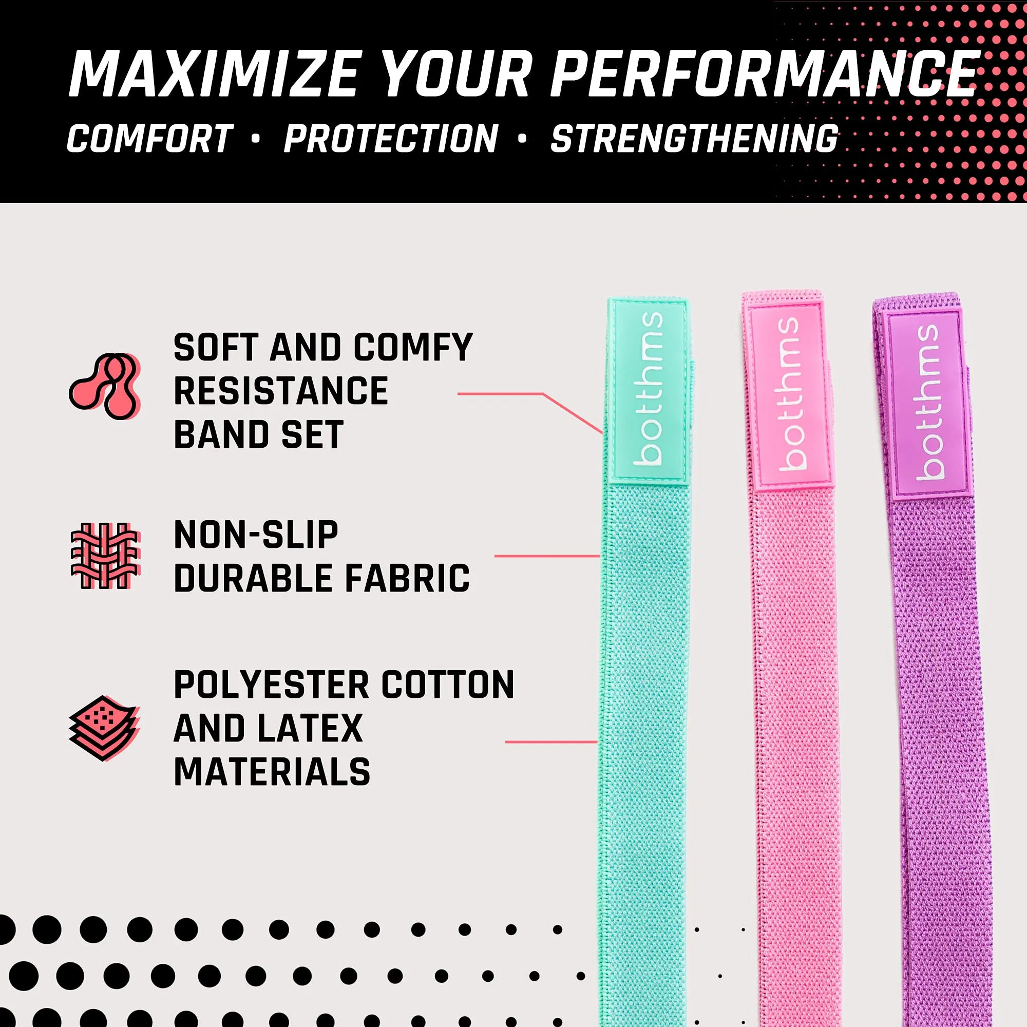 Botthms - Resistance Bands, Exercise Equipment for Home Use, Stretchable Pull Up Band, Aqua, Purple and Pink Workout Bands, Set of 3