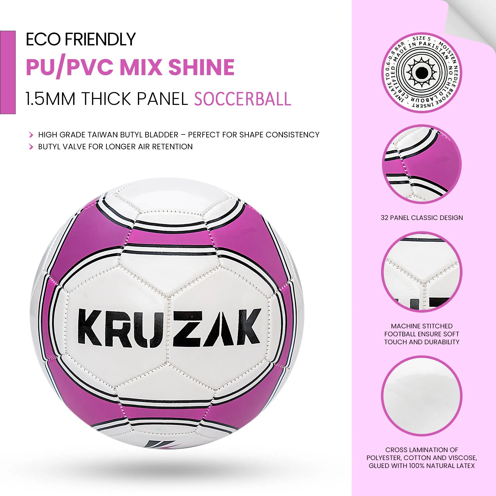 Kruzak Premier Striker Size 3 Purple Machine Stitched Soccer Balls for Training, Recreation, Practice - for Boys and Girls