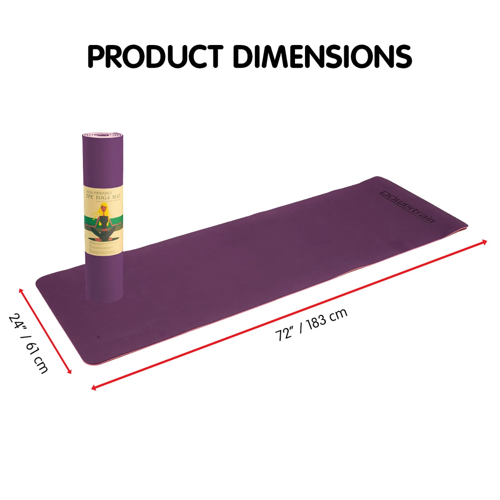 Powertrain TPE Pilates Exercise Yoga Mat 8mm - Dark Purple