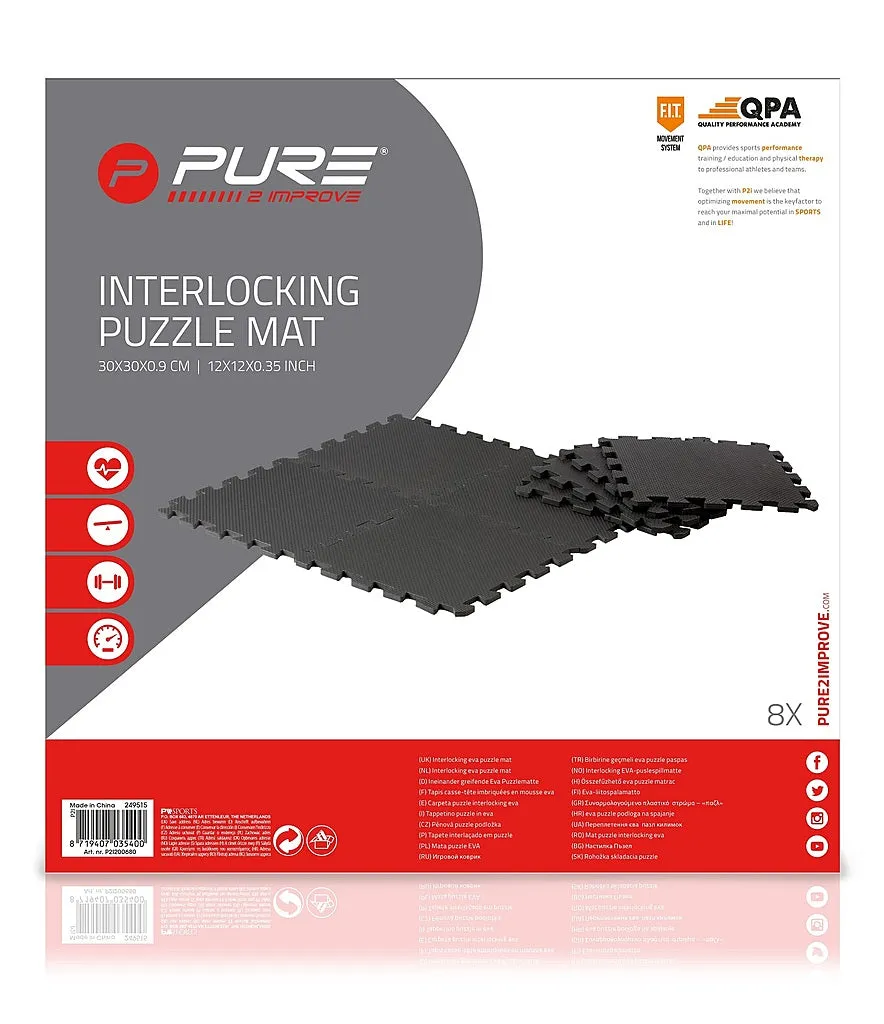 Pure2improve - (Set of 8) 30x30cm Interlocking Puzzle Protective Fitness Exercise Mats - Black