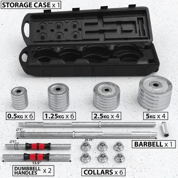 Synergee 50KG Adjustable Dumbbell & Barbell Set