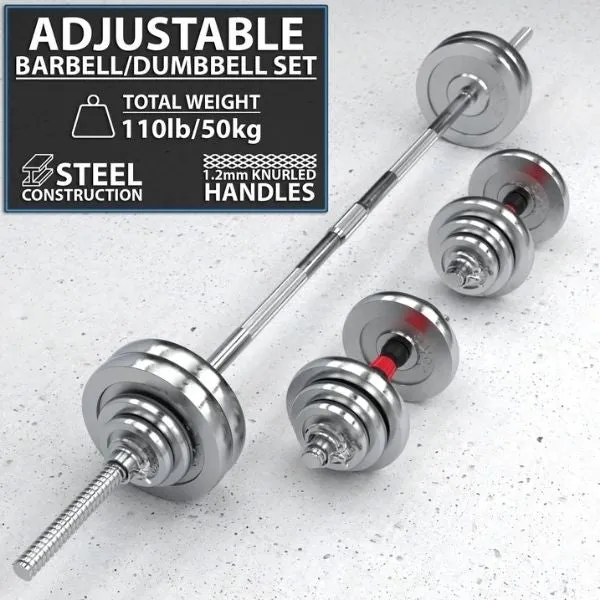 Synergee 50KG Adjustable Dumbbell & Barbell Set